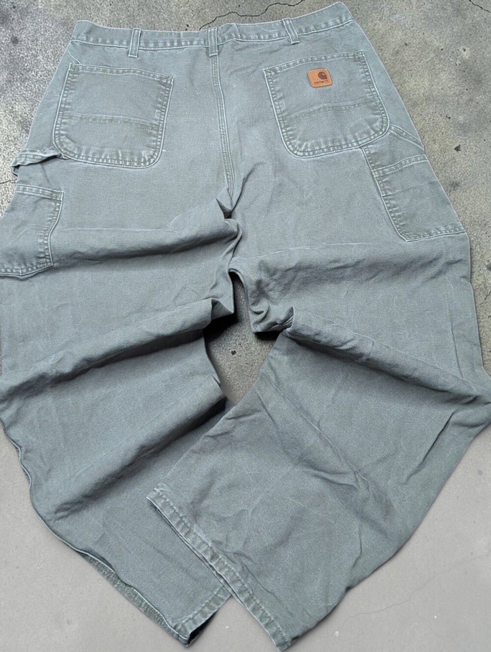 Vintage 90s Mos Green Carhartt Carpenter Pants Size 36x32 Utility Canvas Relaxed